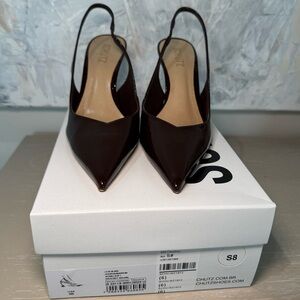 Schutz Brown Patent Leather Slingback Heels